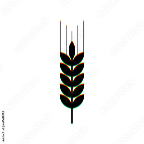 Wheat sign illustration. Spike. Spica. Black Icon with vertical effect of color edge aberration at white background. Illustration.