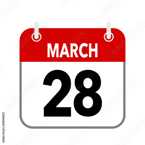 28 March, calendar date icon on white background.