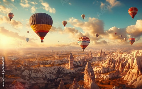 Colourful hot air balloon floating