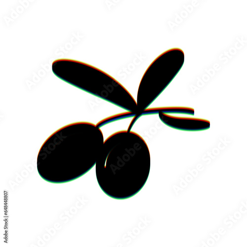 Olives sign illustration. Black Icon with vertical effect of color edge aberration at white background. Illustration.