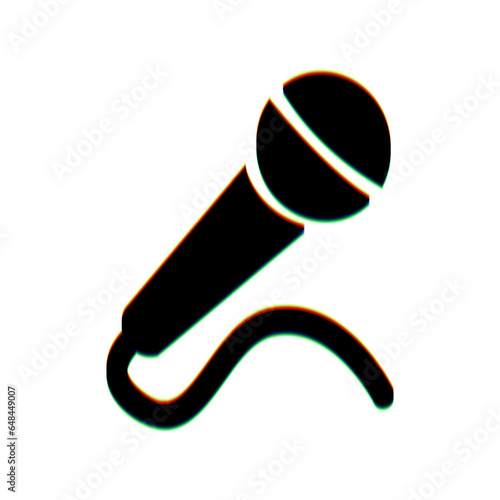 Microphone sign illustration. Black Icon with vertical effect of color edge aberration at white background. Illustration.