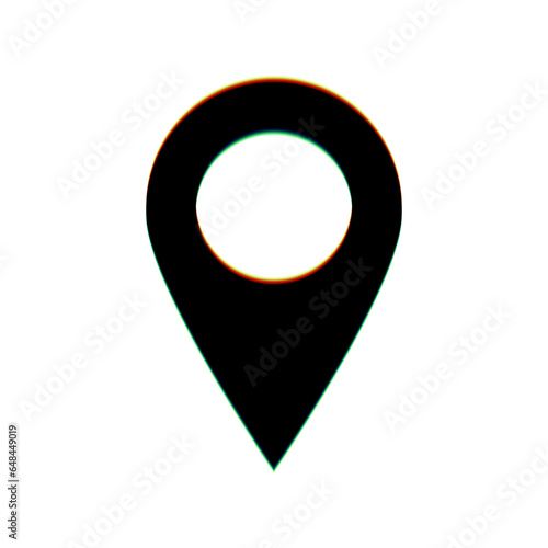 Mark pointer sign. Black Icon with vertical effect of color edge aberration at white background. Illustration.