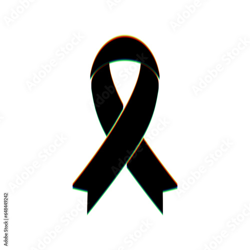 Black awareness ribbon sign. Black Icon with vertical effect of color edge aberration at white background. Illustration.