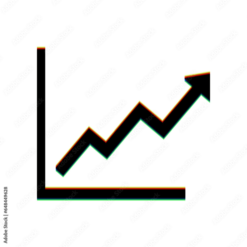 Growing bars graphic sign. Black Icon with vertical effect of color edge aberration at white background. Illustration. Growing bars graphic sign. Black Icon with vertical effect of color edge aberration at white background. Illustration.