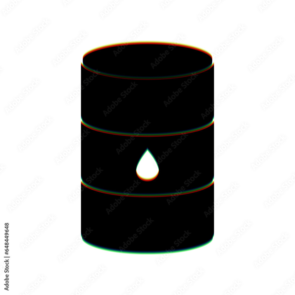 Oil barrel sign. Black Icon with vertical effect of color edge aberration at white background. Illustration. Oil barrel sign. Black Icon with vertical effect of color edge aberration at white background. Illustration.