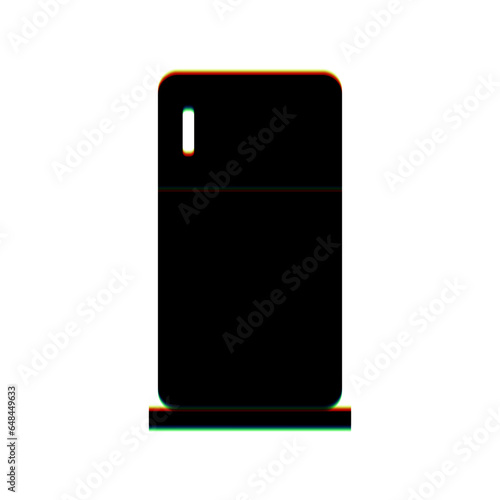 Refrigerator sign illustration. Black Icon with vertical effect of color edge aberration at white background. Illustration.
