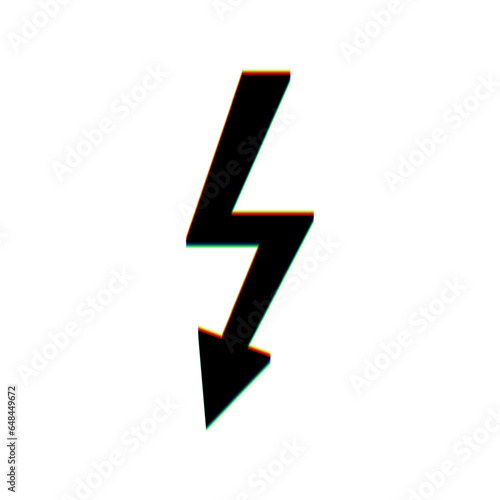 High voltage danger sign. Black Icon with vertical effect of color edge aberration at white background. Illustration.