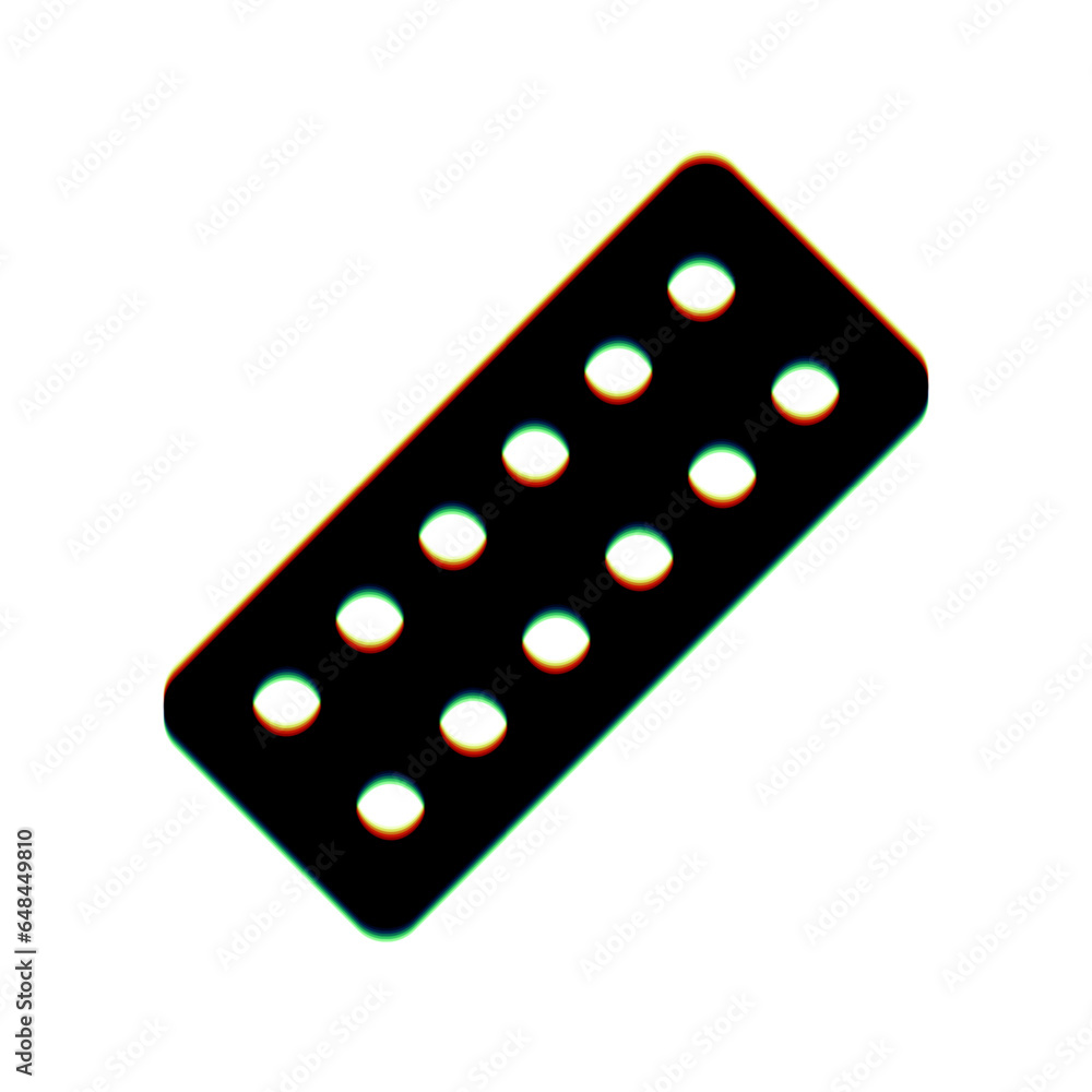 Medical Pills sign. Black Icon with vertical effect of color edge aberration at white background. Illustration. Medical Pills sign. Black Icon with vertical effect of color edge aberration at white background. Illustration.
