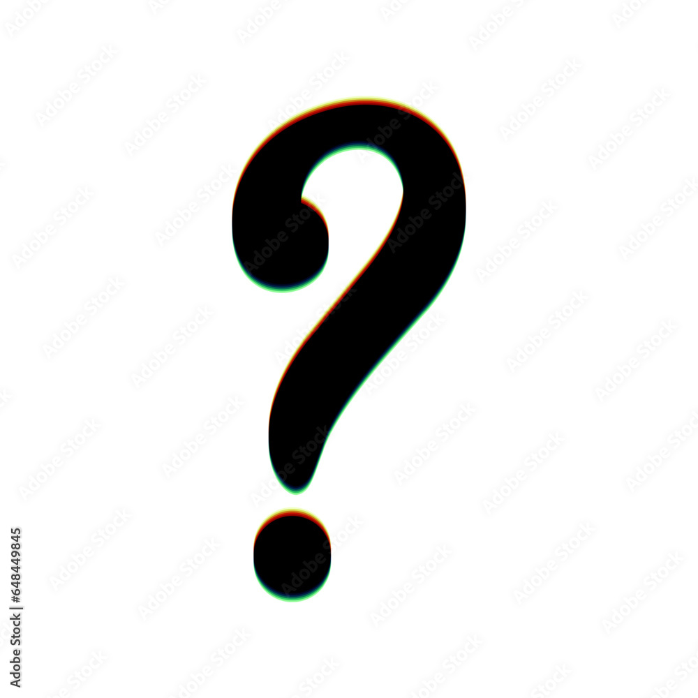 Question mark sign. Black Icon with vertical effect of color edge aberration at white background. Illustration. Question mark sign. Black Icon with vertical effect of color edge aberration at white background. Illustration.