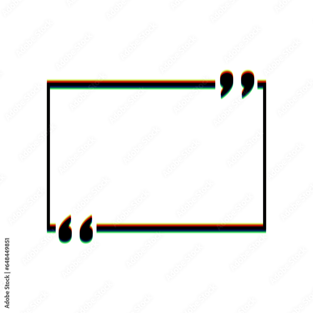 Text quote sign. Black Icon with vertical effect of color edge aberration at white background. Illustration. Text quote sign. Black Icon with vertical effect of color edge aberration at white background. Illustration.