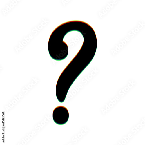Question mark sign. Black Icon with vertical effect of color edge aberration at white background. Illustration.