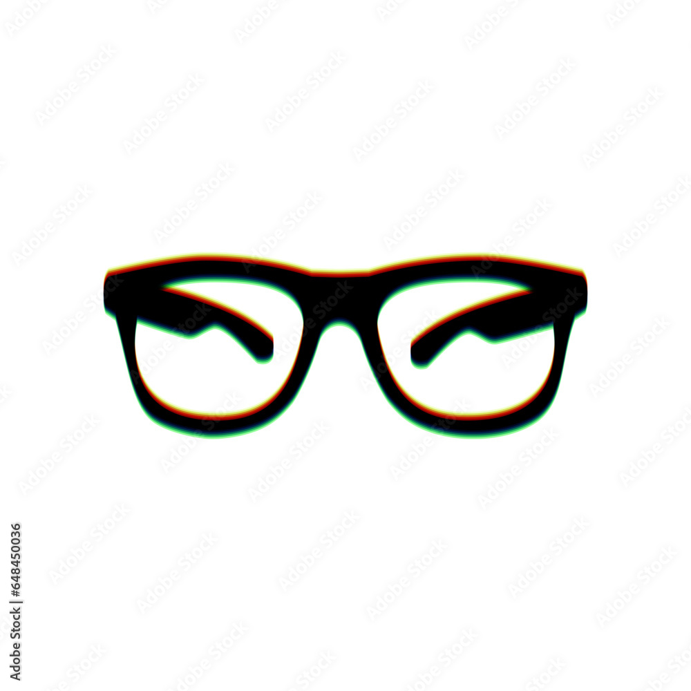Sunglasses sign illustration. Black Icon with vertical effect of color edge aberration at white background. Illustration. Sunglasses sign illustration. Black Icon with vertical effect of color edge aberration at white background. Illustration.