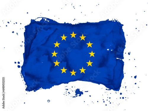 Flag of European Union, brush stroke background.  Flag of European Union on white background. Watercolor style for your design, EU.  EPS10.