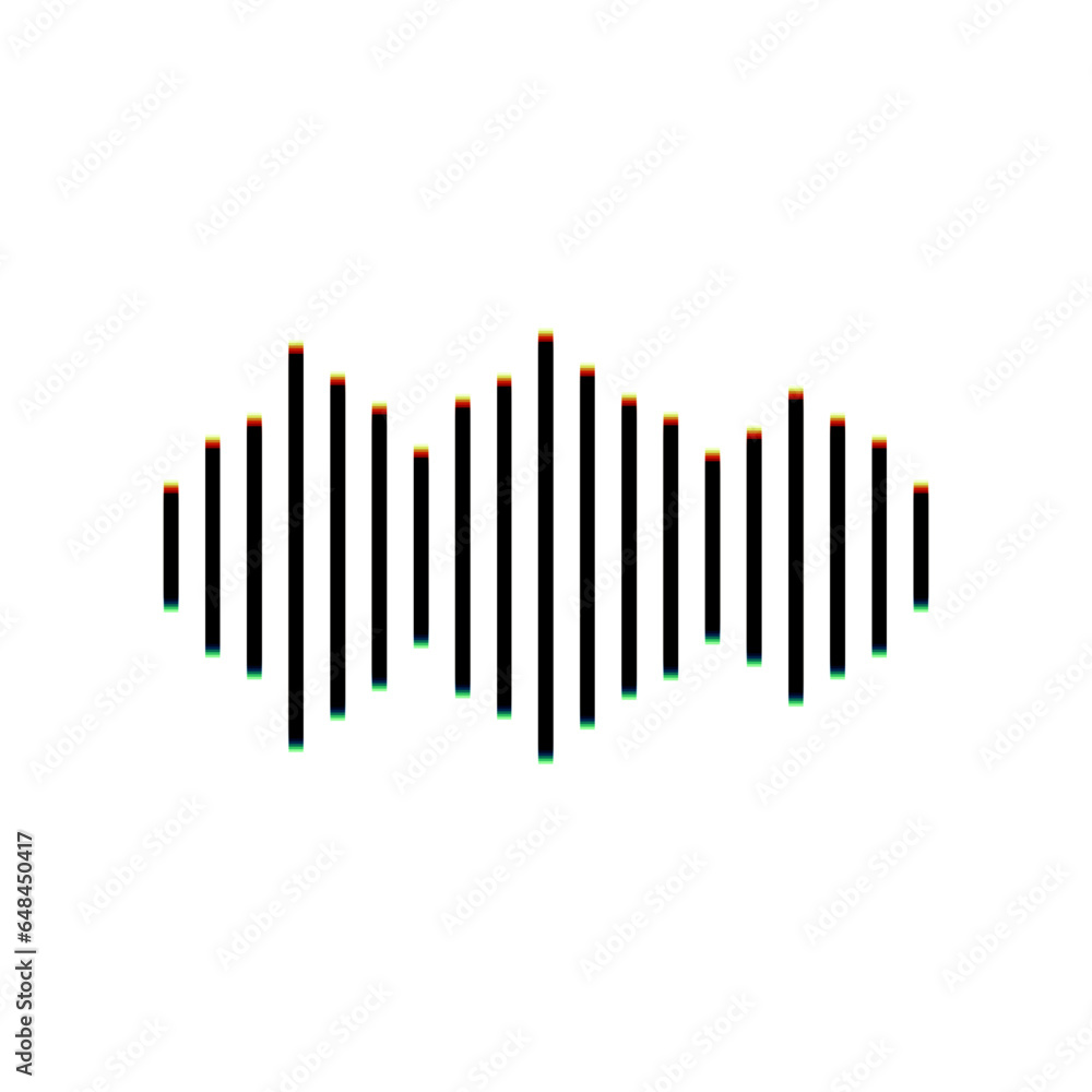 Sound waves icon. Black Icon with vertical effect of color edge aberration at white background. Illustration. Sound waves icon. Black Icon with vertical effect of color edge aberration at white background. Illustration.