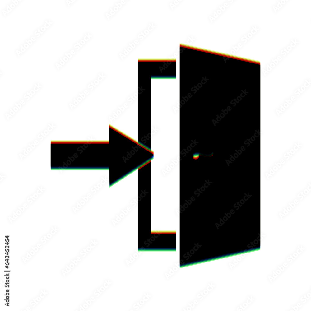 Door Exit sign. Black Icon with vertical effect of color edge aberration at white background. Illustration. Door Exit sign. Black Icon with vertical effect of color edge aberration at white background. Illustration.