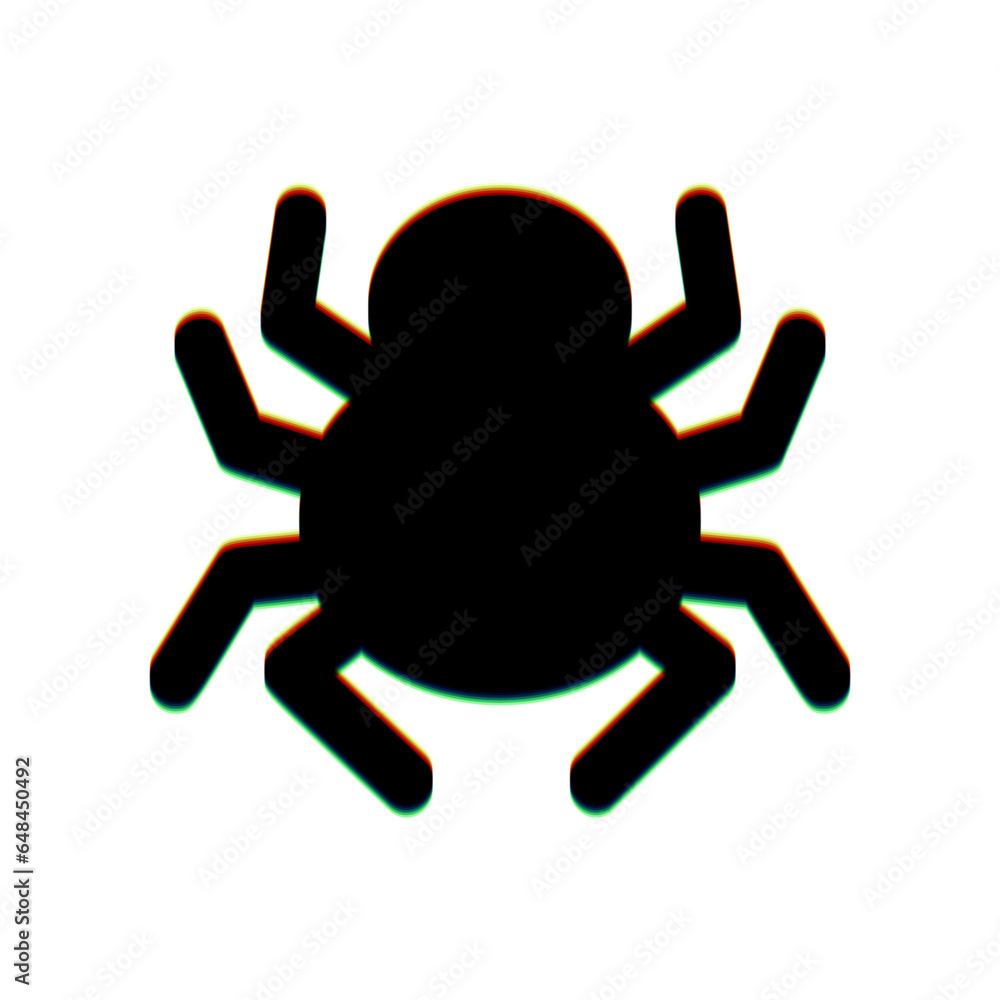 Spider sign illustration. Black Icon with vertical effect of color edge aberration at white background. Illustration. Spider sign illustration. Black Icon with vertical effect of color edge aberration at white background. Illustration.