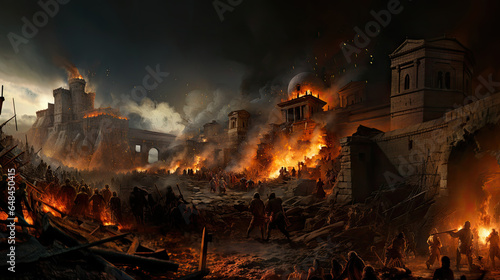Ruins of the old city at night. Fight of Second Punic War. photo