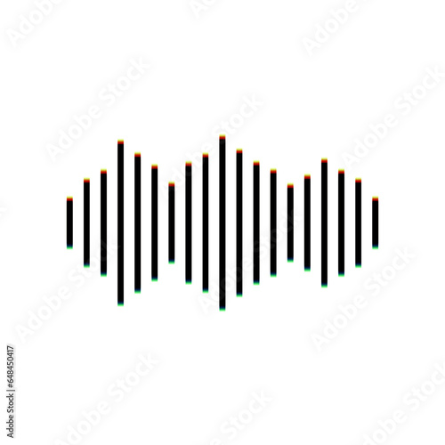 Sound waves icon. Black Icon with vertical effect of color edge aberration at white background. Illustration.