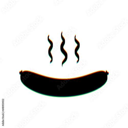 Sausage simple sign. Black Icon with vertical effect of color edge aberration at white background. Illustration.
