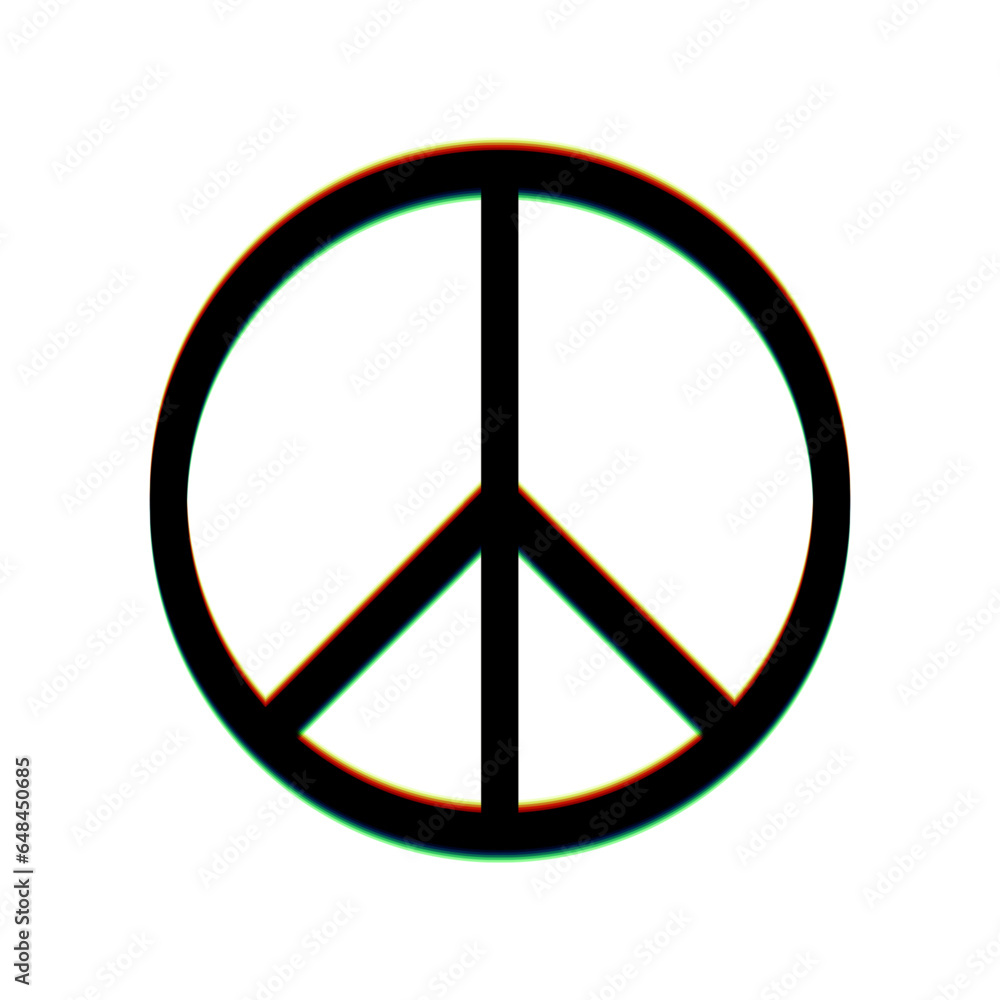Peace sign illustration. Black Icon with vertical effect of color edge aberration at white background. Illustration. Peace sign illustration. Black Icon with vertical effect of color edge aberration at white background. Illustration.