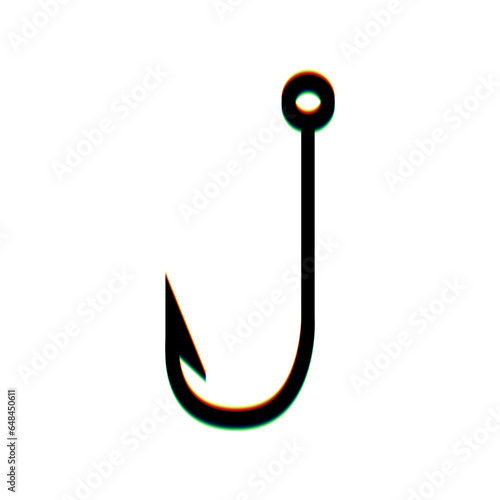 Fishing Hook sign illustration. Black Icon with vertical effect of color edge aberration at white background. Illustration.