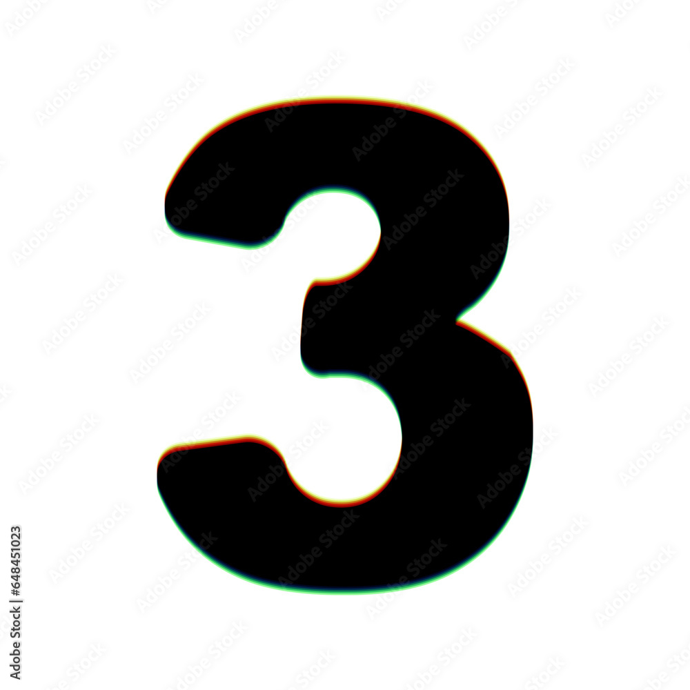 Number 3 sign design template element. Black Icon with vertical effect of color edge aberration at white background. Illustration. Number 3 sign design template element. Black Icon with vertical effect of color edge aberration at white background. Illustration.