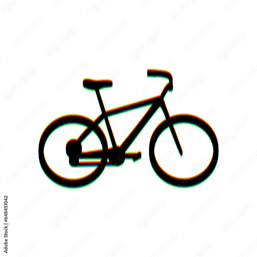 Bicycle, Bike sign. Black Icon with vertical effect of color edge aberration at white background. Illustration. Bicycle, Bike sign. Black Icon with vertical effect of color edge aberration at white background. Illustration.