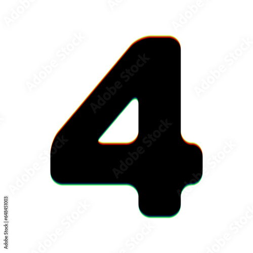 Number 4 sign design template element. Black Icon with vertical effect of color edge aberration at white background. Illustration.