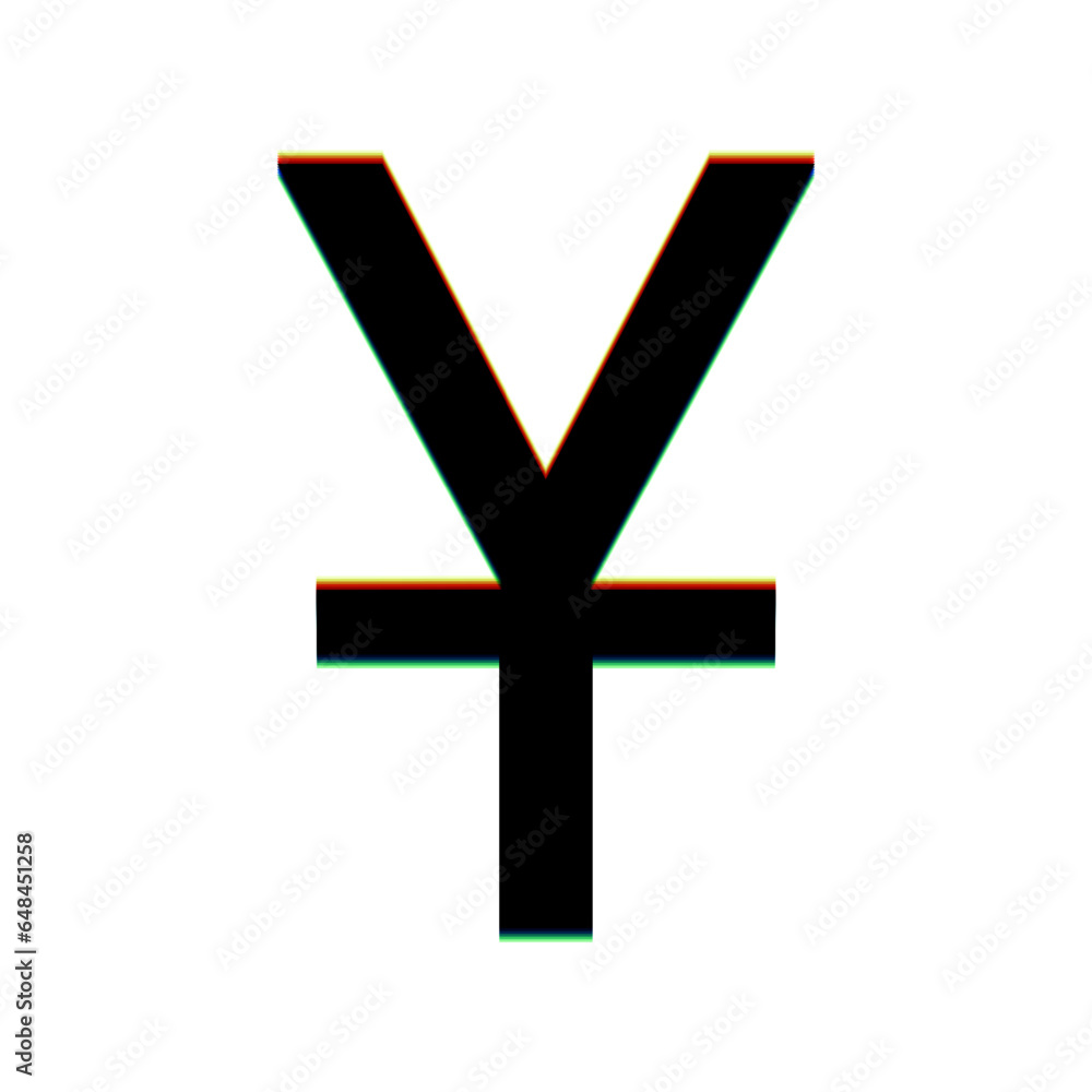 Obraz premium Chinese Yuan sign. Black Icon with vertical effect of color edge aberration at white background. Illustration.