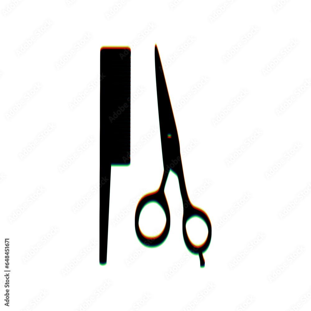 Barber shop sign. Black Icon with vertical effect of color edge aberration at white background. Illustration. Barber shop sign. Black Icon with vertical effect of color edge aberration at white background. Illustration.