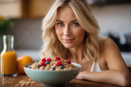 woman eating cereal with berries