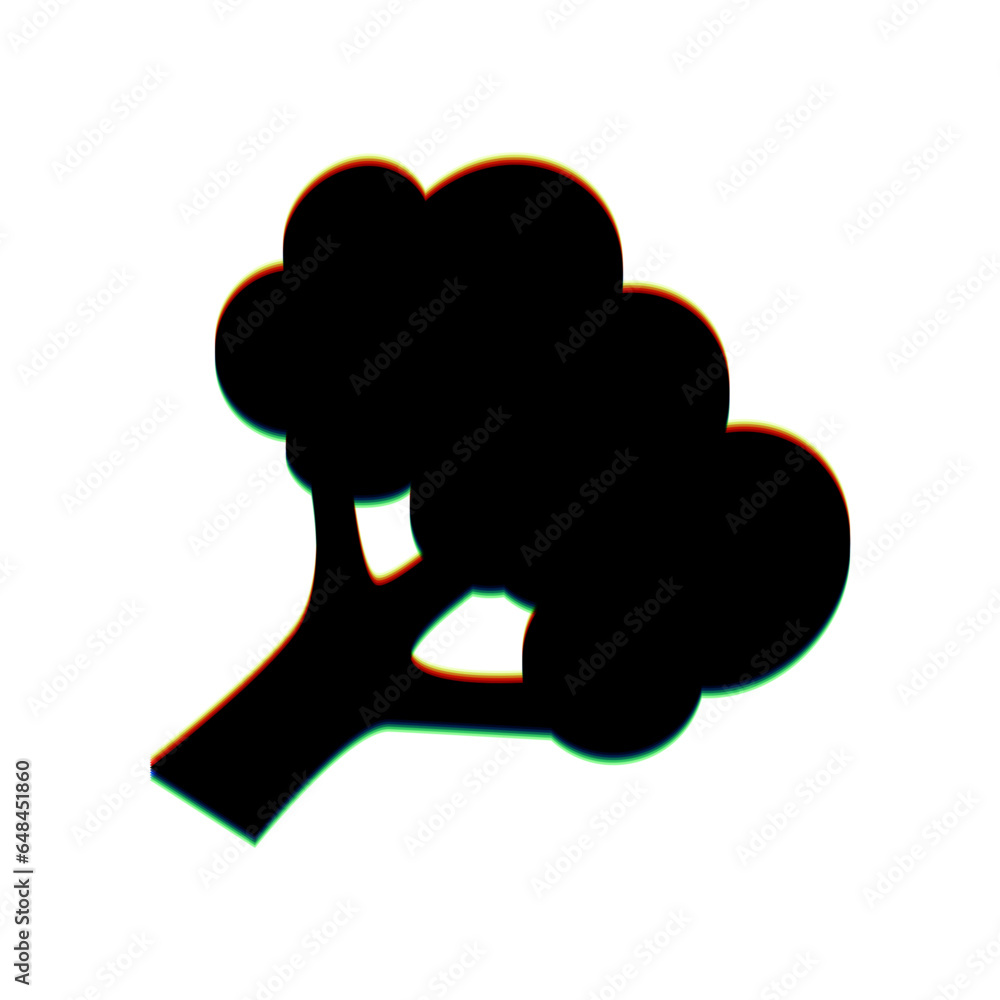 Broccoli branch sign. Black Icon with vertical effect of color edge aberration at white background. Illustration. Broccoli branch sign. Black Icon with vertical effect of color edge aberration at white background. Illustration.