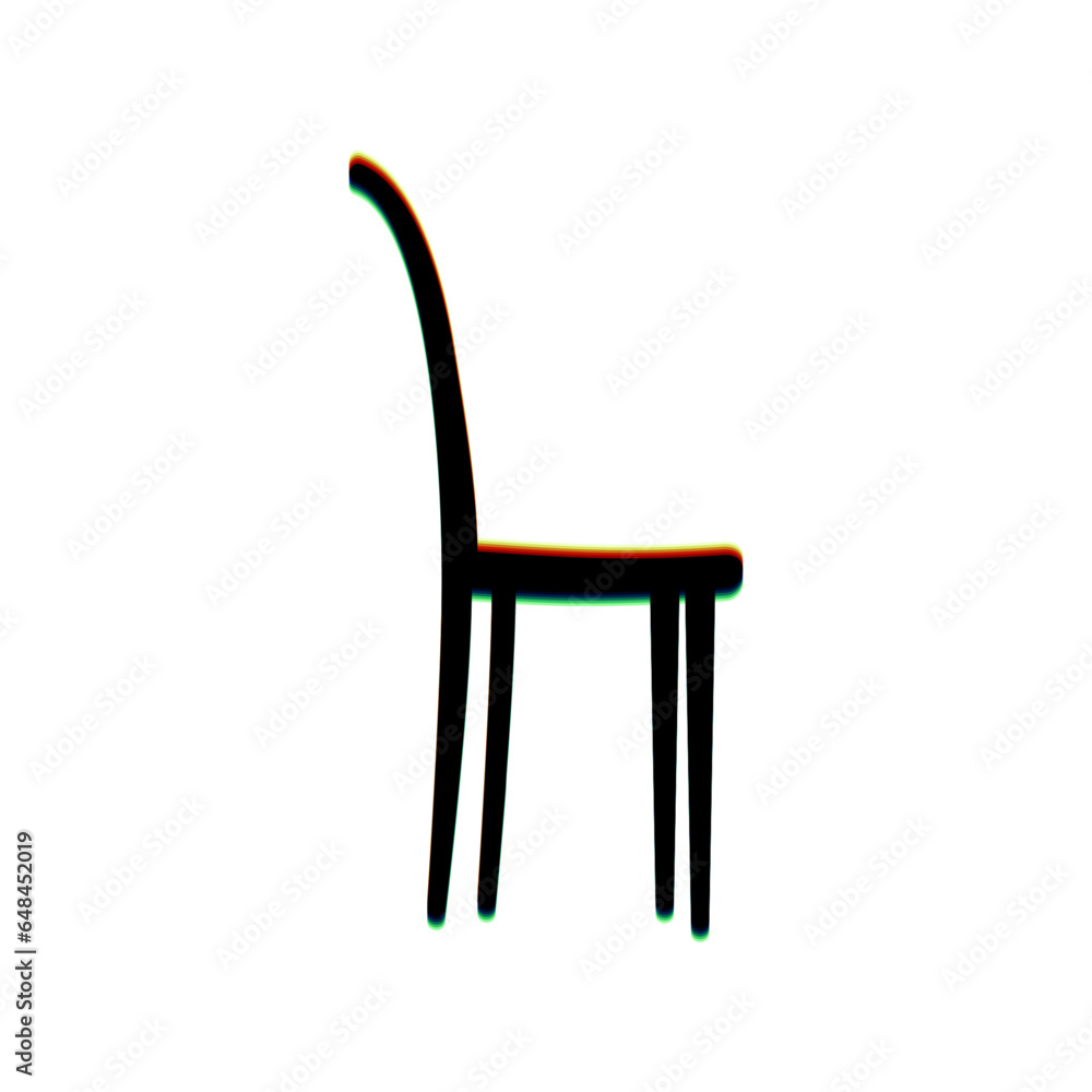 Chair sign illustration. Black Icon with vertical effect of color edge aberration at white background. Illustration. Chair sign illustration. Black Icon with vertical effect of color edge aberration at white background. Illustration.