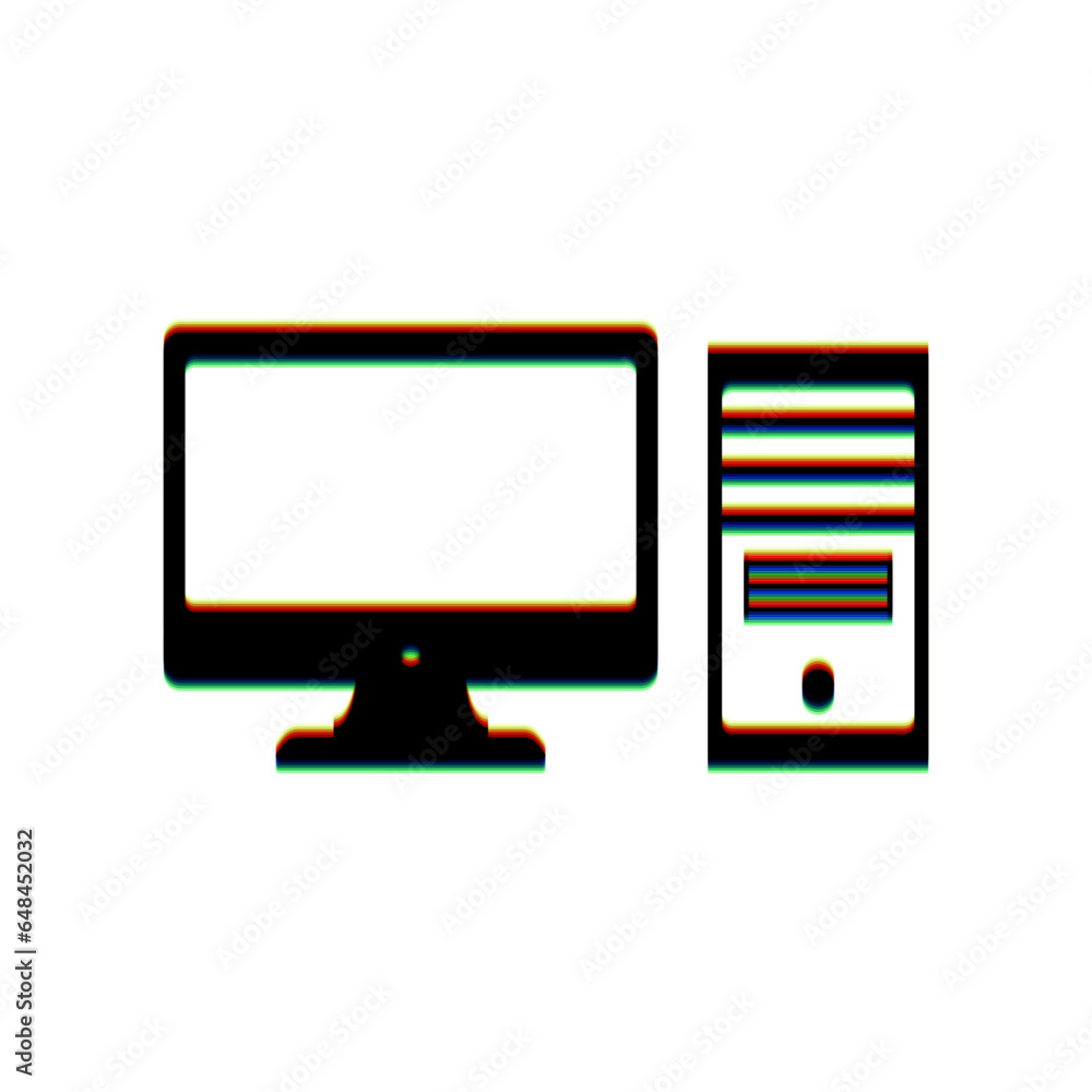 Computer sign illustration. Black Icon with vertical effect of color edge aberration at white background. Illustration. Computer sign illustration. Black Icon with vertical effect of color edge aberration at white background. Illustration.