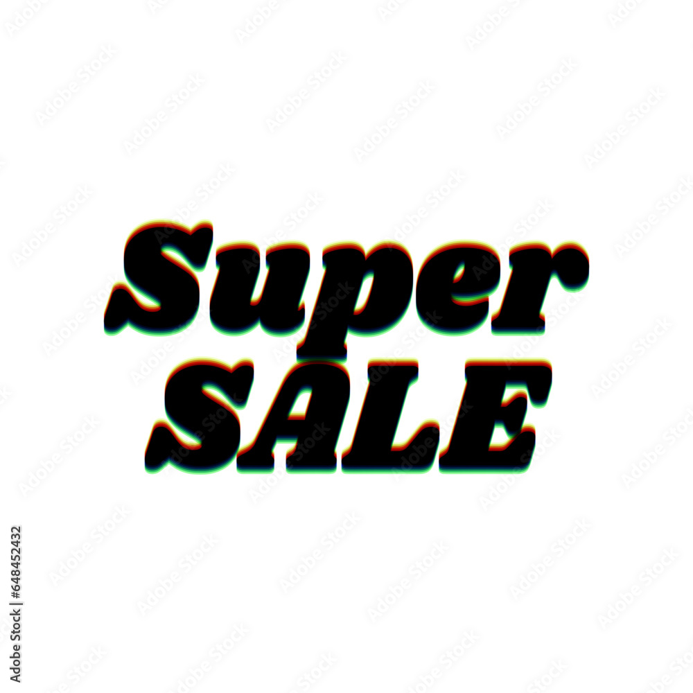 Fototapeta premium Super Sale inscription. Black Icon with vertical effect of color edge aberration at white background. Illustration.