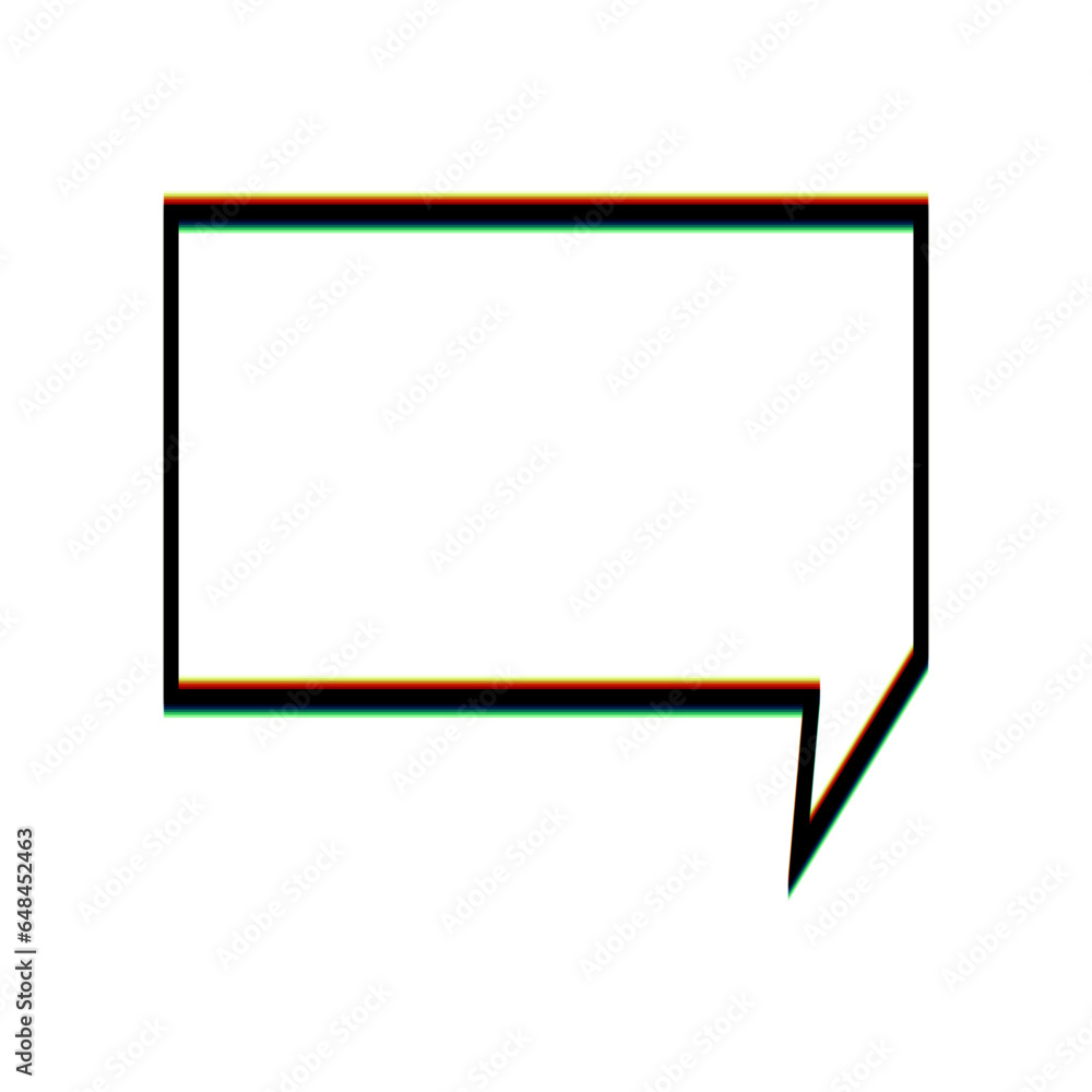Speech bubble sign. Black Icon with vertical effect of color edge aberration at white background. Illustration.