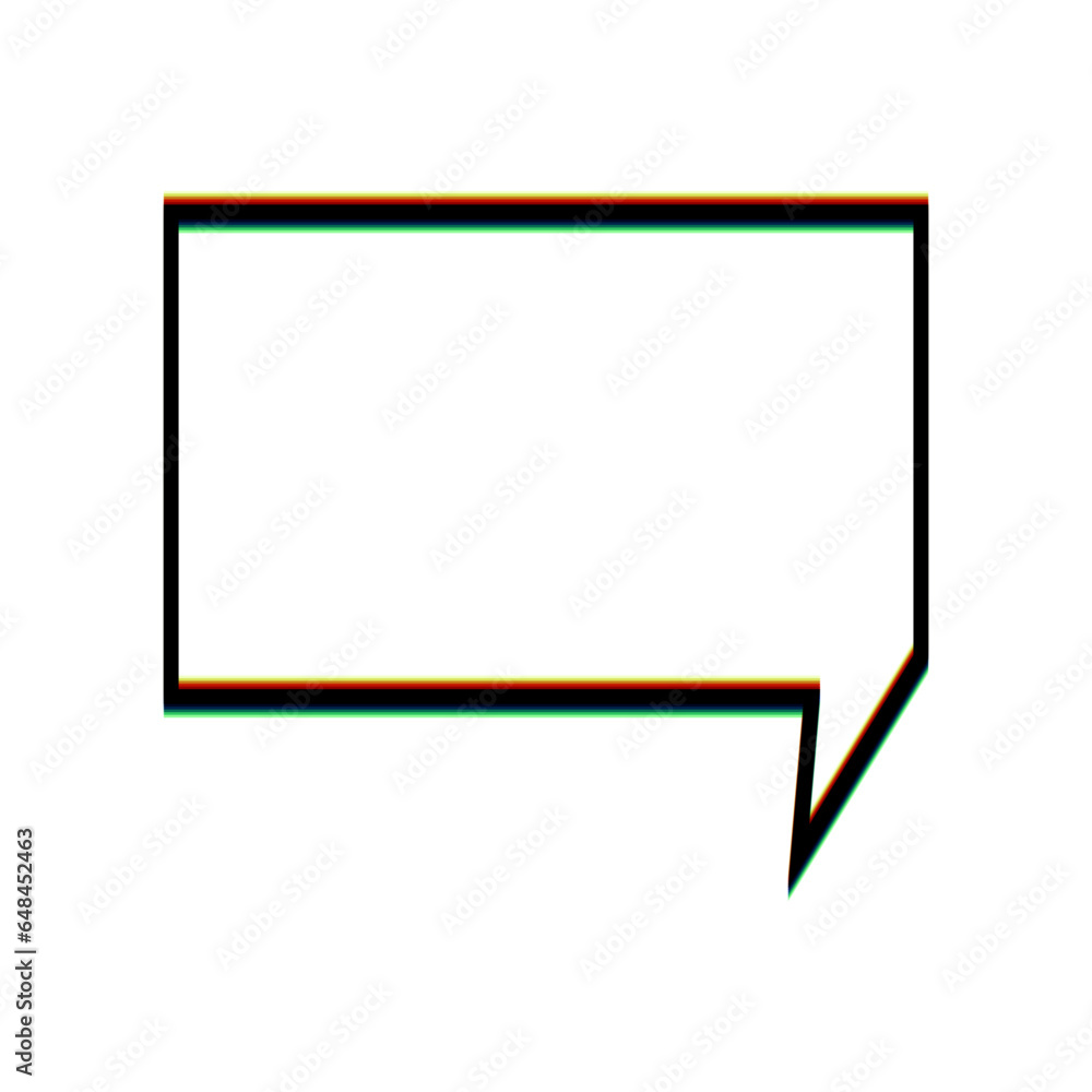 Speech bubble sign. Black Icon with vertical effect of color edge aberration at white background. Illustration. Speech bubble sign. Black Icon with vertical effect of color edge aberration at white background. Illustration.