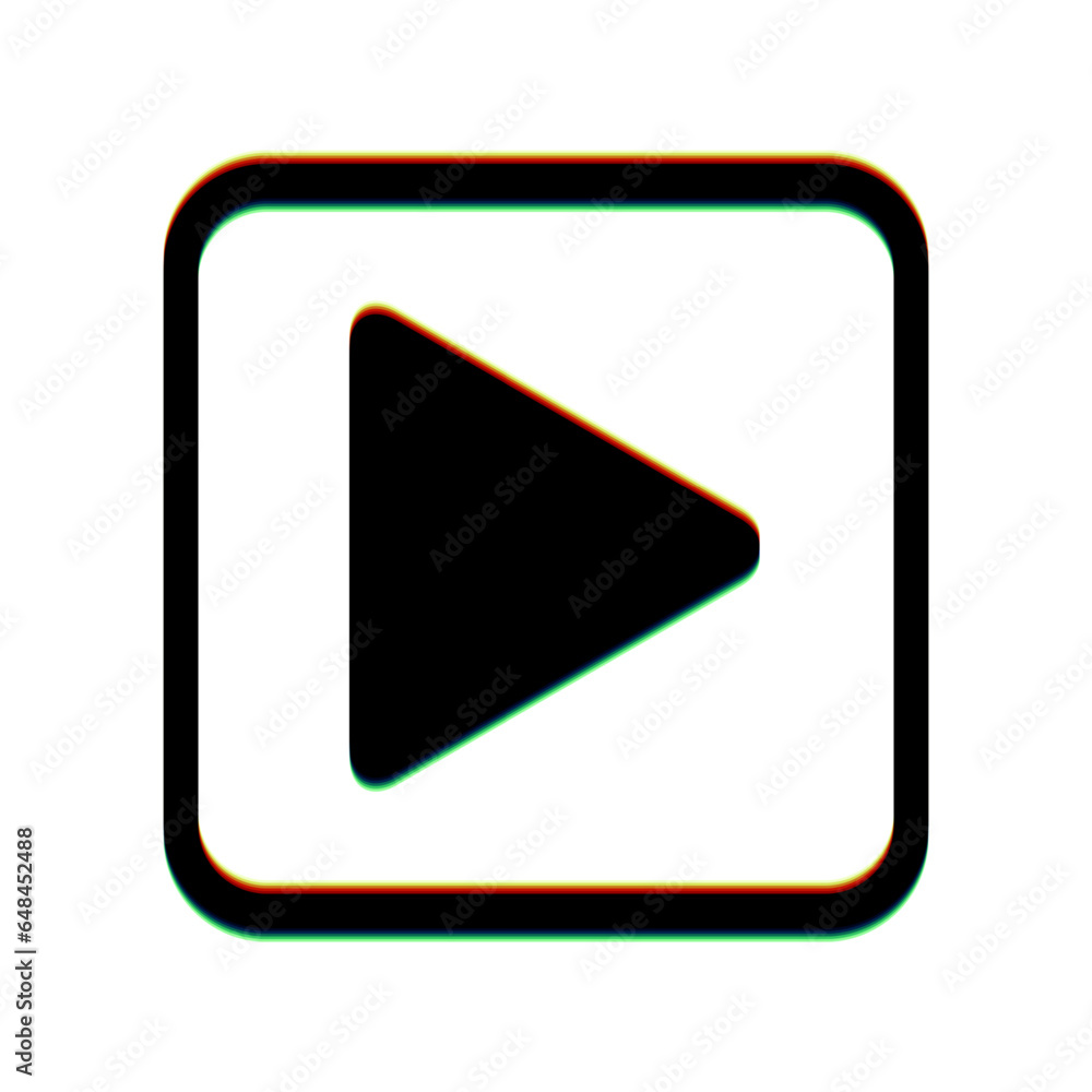 Play icon. Black Icon with vertical effect of color edge aberration at white background. Illustration. Play icon. Black Icon with vertical effect of color edge aberration at white background. Illustration.