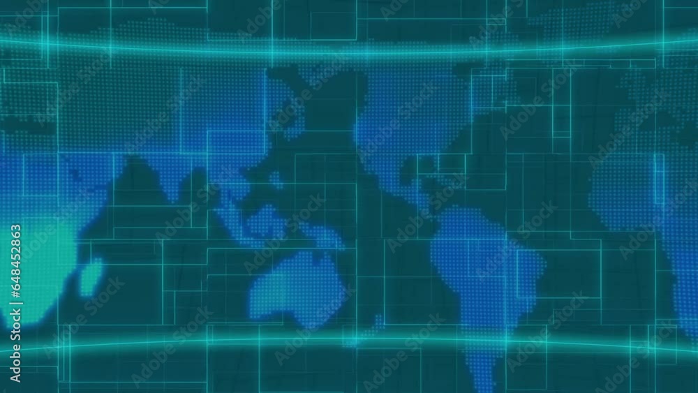 Abstract digital world map with grid lines animated on a blue ...