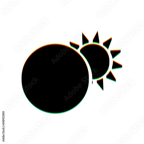 Solar eclipse sign. Black Icon with vertical effect of color edge aberration at white background. Illustration.