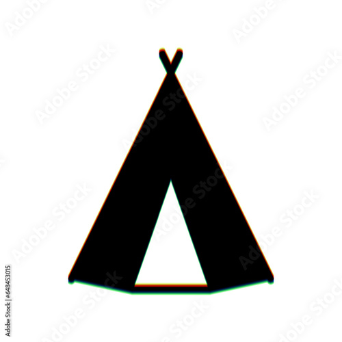 Wigwam sign. Black Icon with vertical effect of color edge aberration at white background. Illustration.