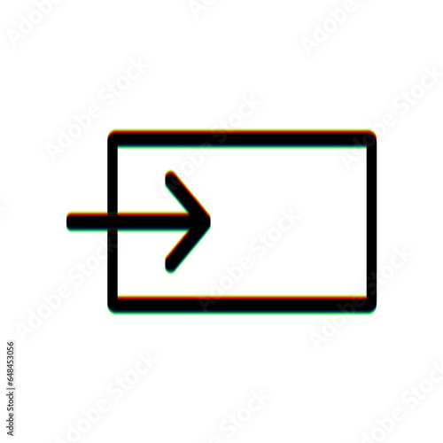 Input sign. Black Icon with vertical effect of color edge aberration at white background. Illustration.