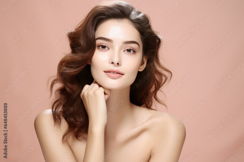 Naklejka premium Young model beauty woman makeup cosmetic advertisement style