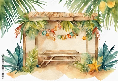 Sukkah For Sukkot With Table watercolor Jewish holiday