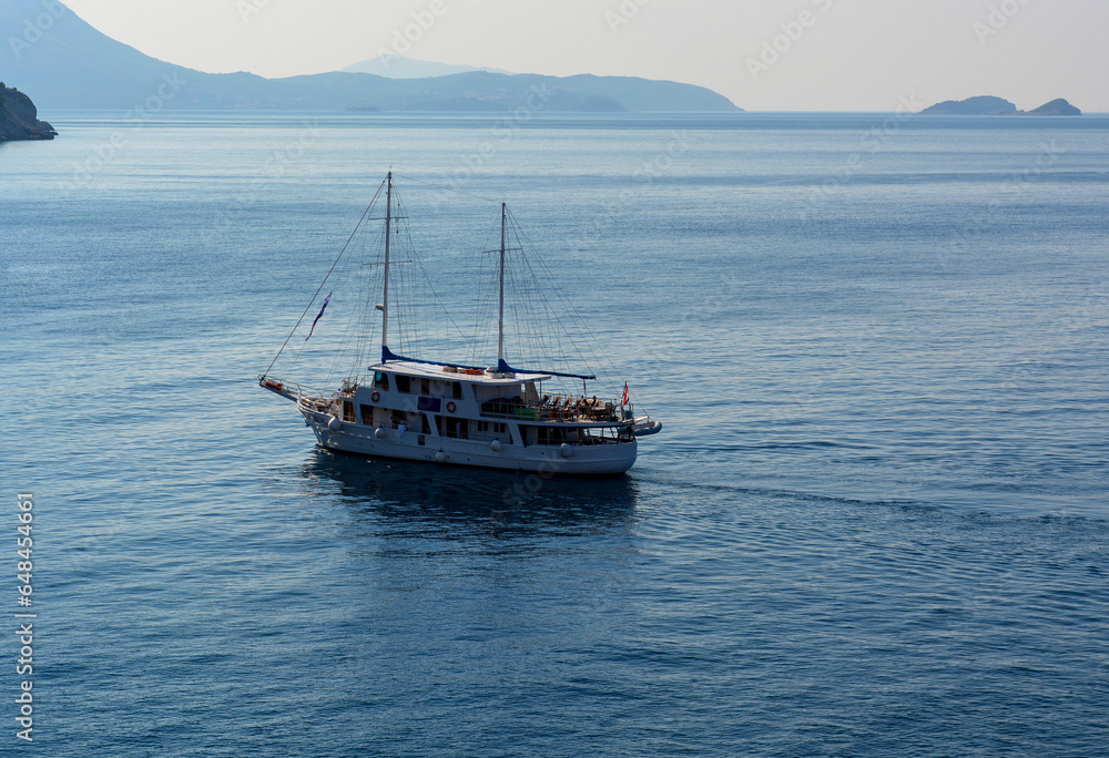 Yacht in the open Adriatic Sea. Near the coast of Croatia