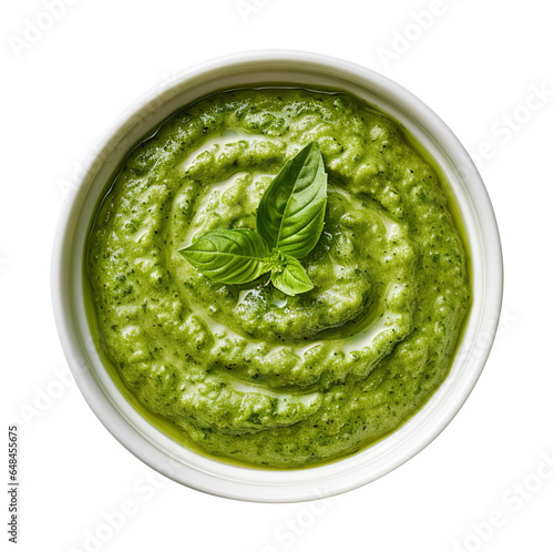 Bowl of Basil Pesto isolated on transparent background Remove png, Clipping Path