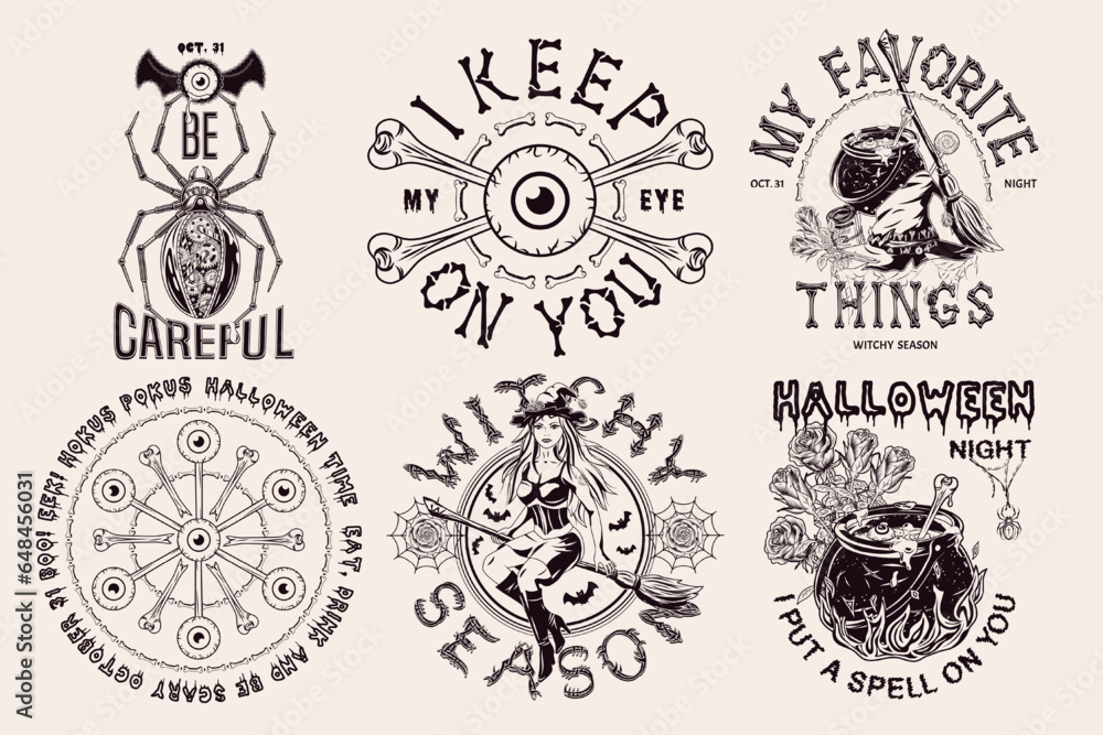 Set of vintage labels with Halloween symbols