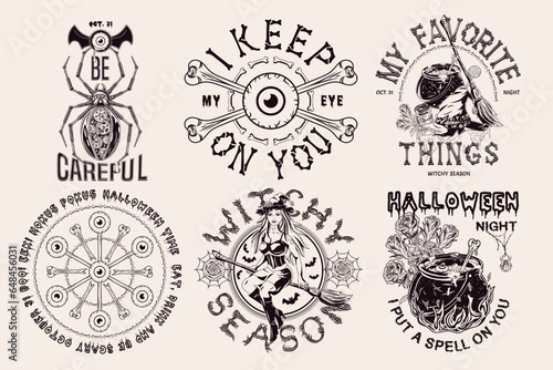 Set of vintage labels with Halloween symbols