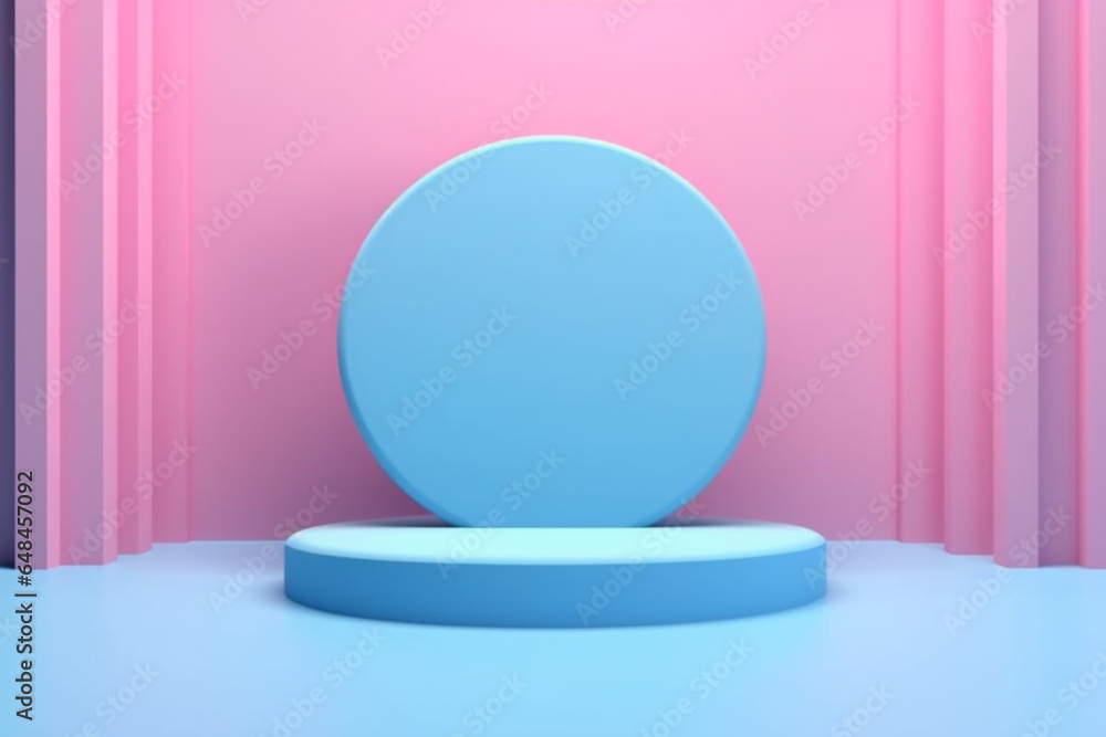Pink and blue blank scene, empty product stand, empty stage for product presentation Pink and blue blank scene, empty product stand, empty stage for product presentation