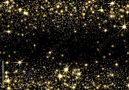 クリスマス背景  輝く星の光 金と黒